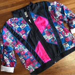 vintage Color block nylon window breaker jacket XL pink floral